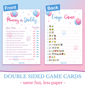 Gender Reveal Games - Set of 5 Activities for 25 Guests - Double Sided Cards