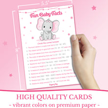 Baby Shower Games for Girls - Set of 5 Activities for 25 Guests - Double Sided Cards - Elephant