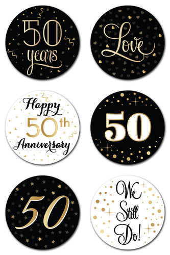 50th Wedding Anniversary Stickers (Pack of 324) - Party Labels Favor Decorations Supplies