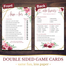 Bridal Shower Games - Set of 5 Activities for 50 Guests - Double Sided Cards - Wedding Shower Games - Rose Gold