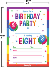 8 Year Old Birthday Party Invitations with Envelopes (15 Count) - Kids Birthday Invitations for Boys or Girls - Rainbow