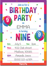 9 Year Old Birthday Party Invitations with Envelopes (15 Count) - Kids Birthday Invitations for Boys or Girls - Rainbow