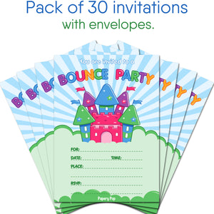 30 Bounce House Birthday Invitations with Envelopes - Kids Birthday Party Invitations for Boys or Girls