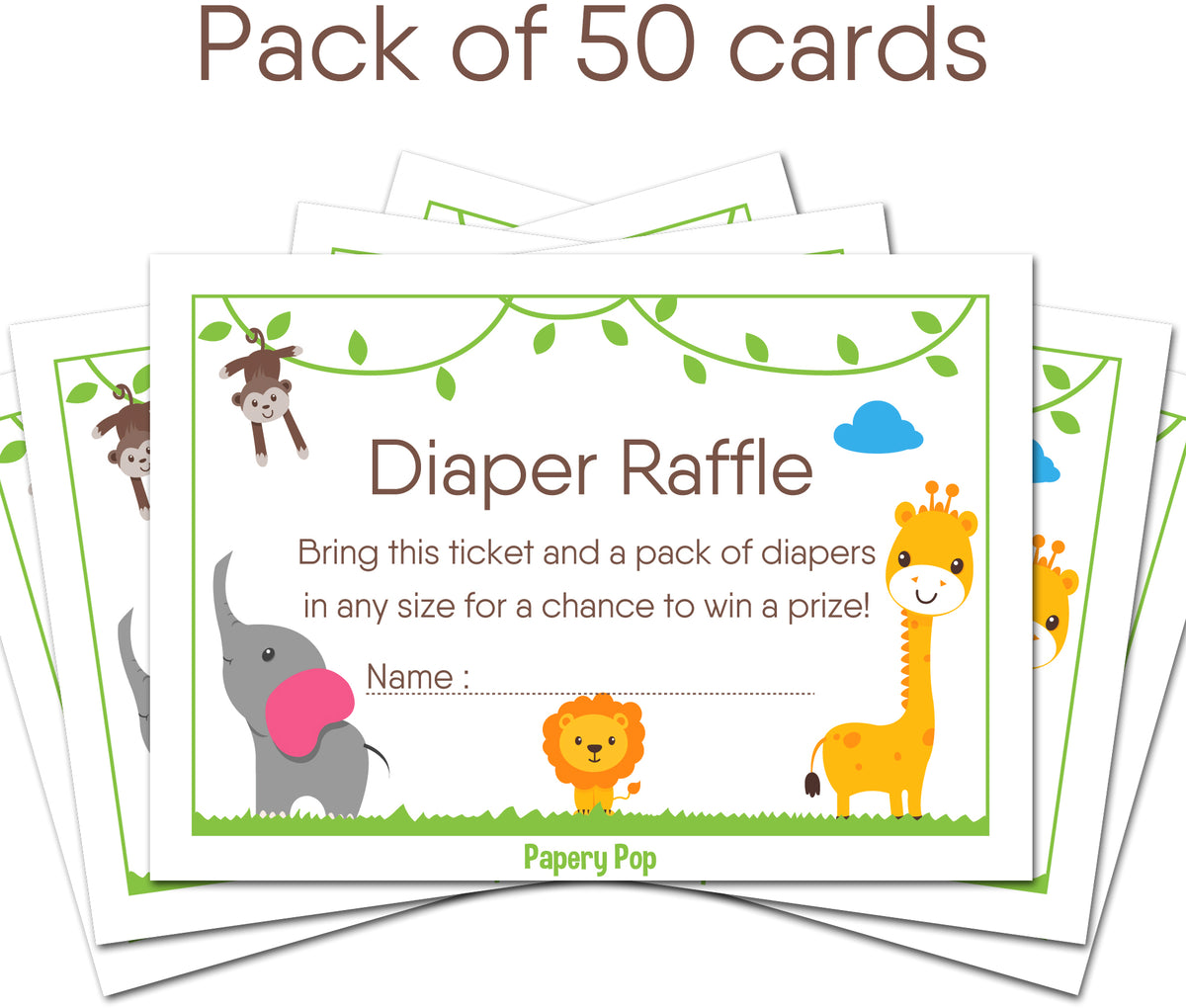 50 Diaper Raffle Tickets for Baby Shower Boy or Girl (50 Pack