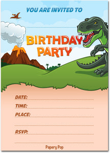 30 Dinosaurs Birthday Invitations with Envelopes - Kids Birthday Party Invitations for Boys