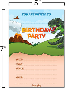 30 Dinosaurs Birthday Invitations with Envelopes - Kids Birthday Party Invitations for Boys