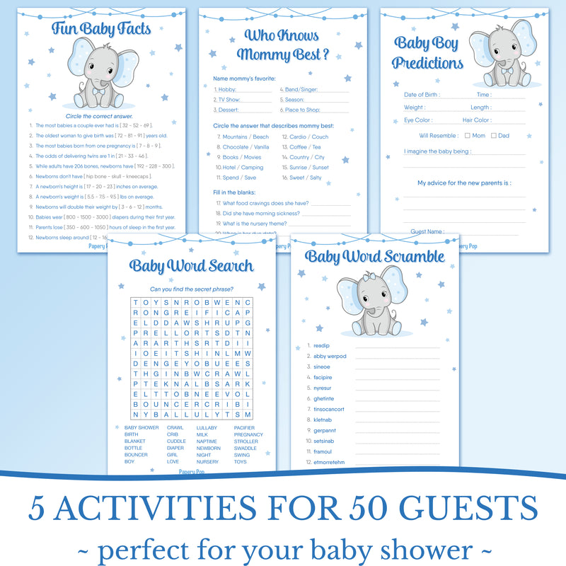 Baby Shower Games for Boys Set of Activities for 50 Guests