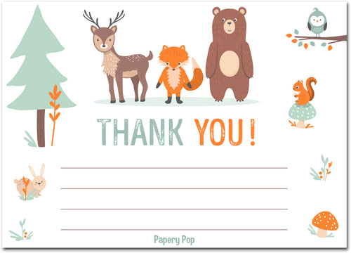 30 Woodland Thank You Cards with Envelopes - Baby Shower Thank You Cards - Forest Animals
