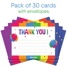 30 Rainbow Thank You Cards with Envelopes - Kids Birthday Thank You Cards - Multicolor