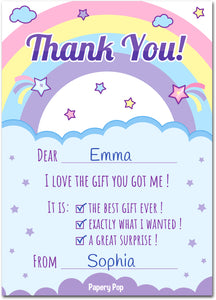 30 Unicorn Thank You Cards with Envelopes - Birthday Thank You Cards - Magical Stars