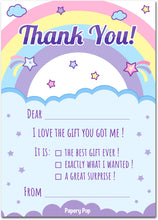 30 Unicorn Thank You Cards with Envelopes - Birthday Thank You Cards - Magical Stars