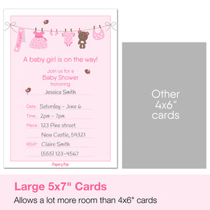 30 Baby Girl Shower Invitations with Envelopes - Fill In Style