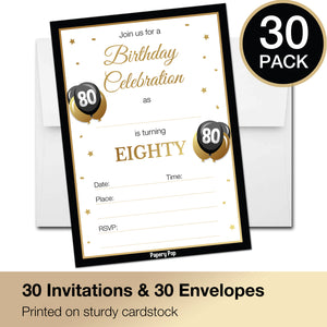 80 Year Old Birthday Invitations with Envelopes (30 Count)
