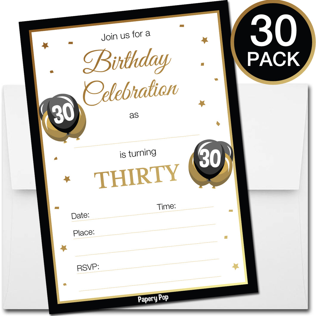 30 Year Old Birthday Invitations with Envelopes (30 Count)