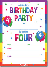 4 Year Old Birthday Party Invitations with Envelopes (15 Count) - Kids Birthday Invitations for Boys or Girls - Rainbow