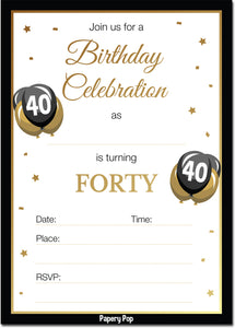 40 Year Old Birthday Invitations with Envelopes (30 Count)