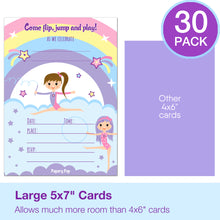 30 Birthday Invitations with Envelopes - Kids Magical Birthday Party Invitations for Girls - Gymnastics - Bounce House - Trampoline