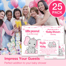 Set of 25 Baby Girl Shower Invitations with Envelopes + 25 Books for Baby Request Cards + 25 Diaper Raffle Tickets - Elephant