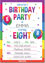 8 Year Old Birthday Party Invitations with Envelopes (15 Count) - Kids Birthday Invitations for Boys or Girls - Rainbow