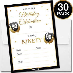 90 Year Old Birthday Invitations with Envelopes (30 Count)