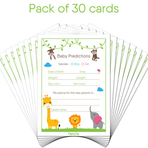 30 Baby Shower Prediction and Advice Cards, Boy or Girl - Safari Jungle Zoo Animals