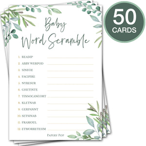 Baby Shower Games for Boys or Girls - 5 Games for 50 Guests - Eucalyptus