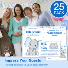 Set of 25 Baby Boy Shower Invitations with Envelopes + 25 Books for Baby Request Cards + 25 Diaper Raffle Tickets - Elephant