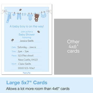 30 Baby Boy Shower Invitations with Envelopes - Fill In Style