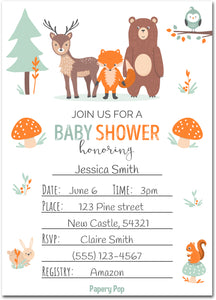 30 Baby Shower Invitations with Envelopes - Woodland
