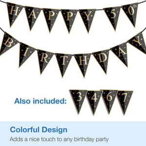Happy Birthday Banner - 30th 40th 50th 60th 70th Birthday - Adult Birthday Party Decorations - Gold Birthday Party Supplies