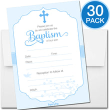 30 Baptism Invitations for Boys (with Envelopes) - Fill In Style