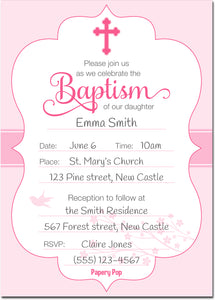 30 Baptism Invitations for Girls (with Envelopes) - Fill In Style