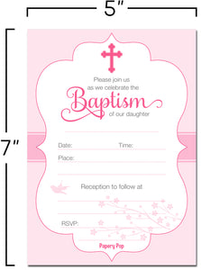 30 Baptism Invitations for Girls (with Envelopes) - Fill In Style