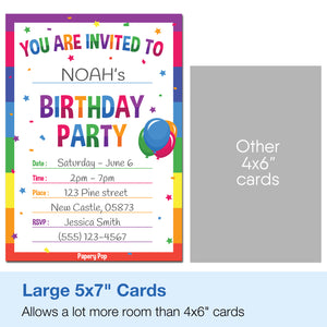 30 Colorful Rainbow Birthday Invitations with Envelopes - Kids Birthday Party Invitations for Boys or Girls