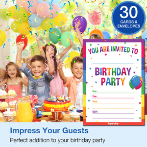 30 Colorful Rainbow Birthday Invitations with Envelopes - Kids Birthday Party Invitations for Boys or Girls