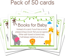 50 Books for Baby Shower Request Cards for Boy or Girl (50 Pack) - Bring a Book Instead of a Card - Safari Jungle Zoo Animals