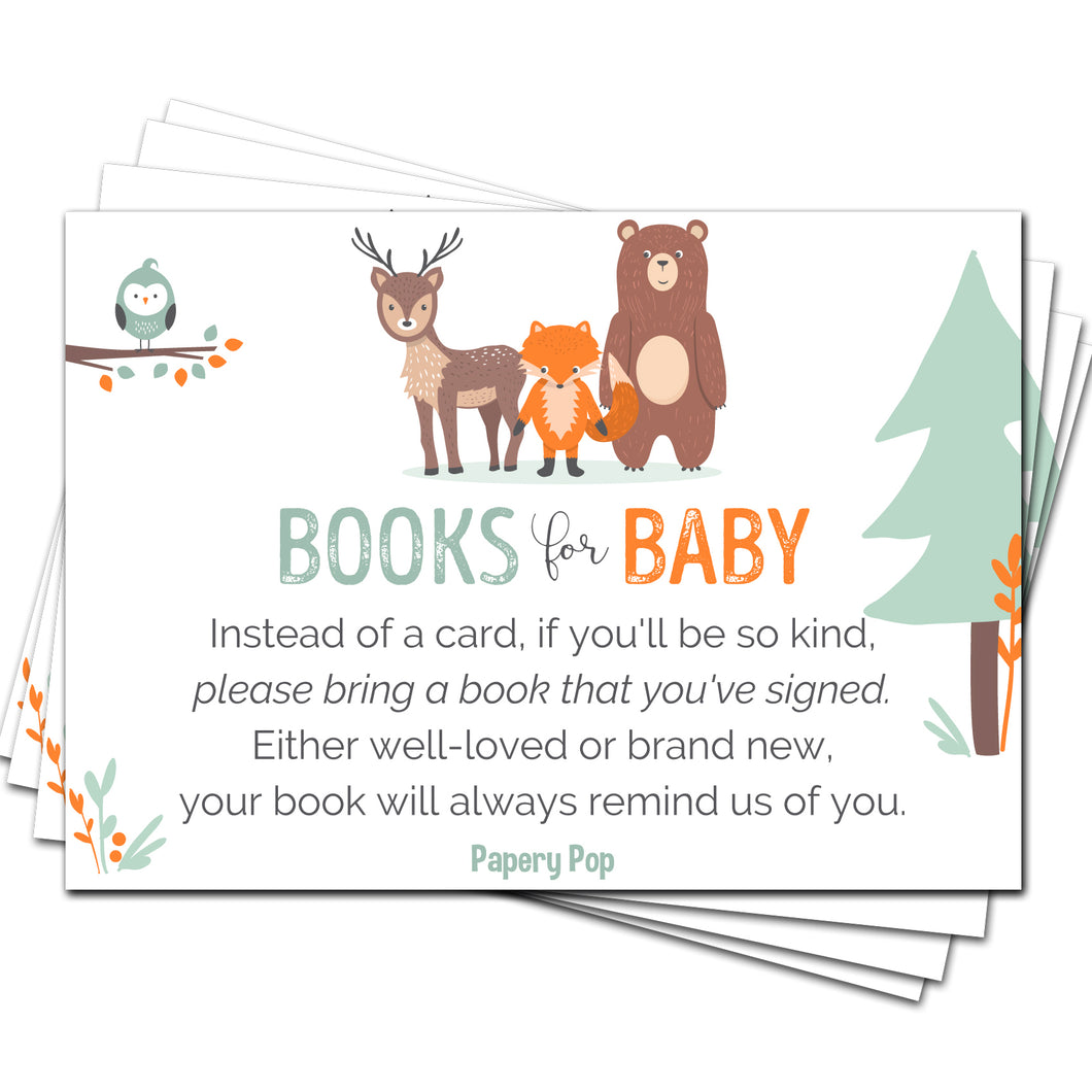 50 Books for Baby Shower Request Cards for Boy or Girl (50 Pack) - Bring a Book Instead of a Card - Woodland Animals