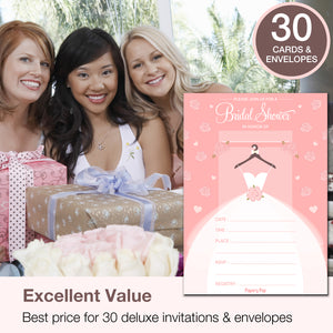 30 Bridal Shower Invitations with Envelopes - Wedding Shower Invitations - Pink