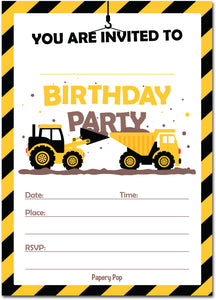 30 Construction Dump Trucks Birthday Invitations with Envelopes - Kids Birthday Party Invitations for Boys