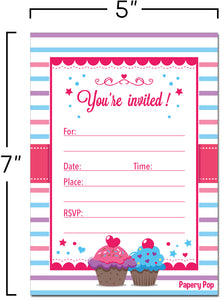 30 Invitations with Envelopes - Any Occasions - Cupcake Theme - Girl's Birthday Party