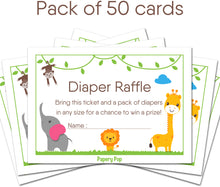 50 Diaper Raffle Tickets for Baby Shower Boy or Girl (50 Pack) - Bring a Pack of Diapers to Win a Prize - Safari Jungle Zoo Animals