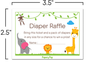 50 Diaper Raffle Tickets for Baby Shower Boy or Girl (50 Pack) - Bring a Pack of Diapers to Win a Prize - Safari Jungle Zoo Animals