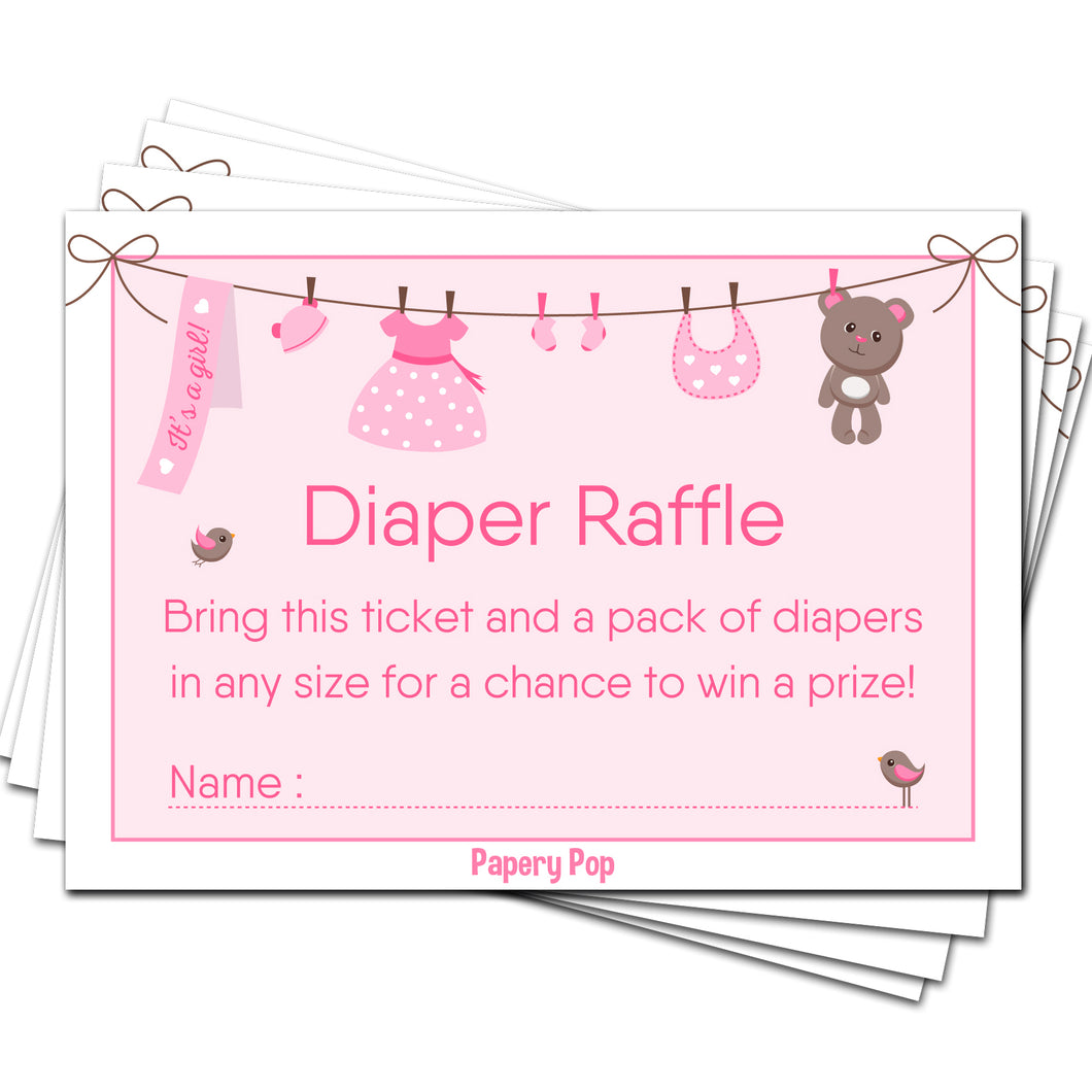 50 Diaper Raffle Tickets for Baby Shower Girl (50 Pack) - Bring a Pack of Diapers to Win a Prize