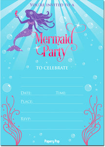 30 Mermaid Party Invitations with Envelopes - Kids Birthday Party Invitations for Girls