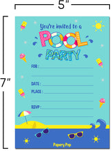 30 Pool Party Invitations with Envelopes - Kids Birthday Party Invitations for Girls