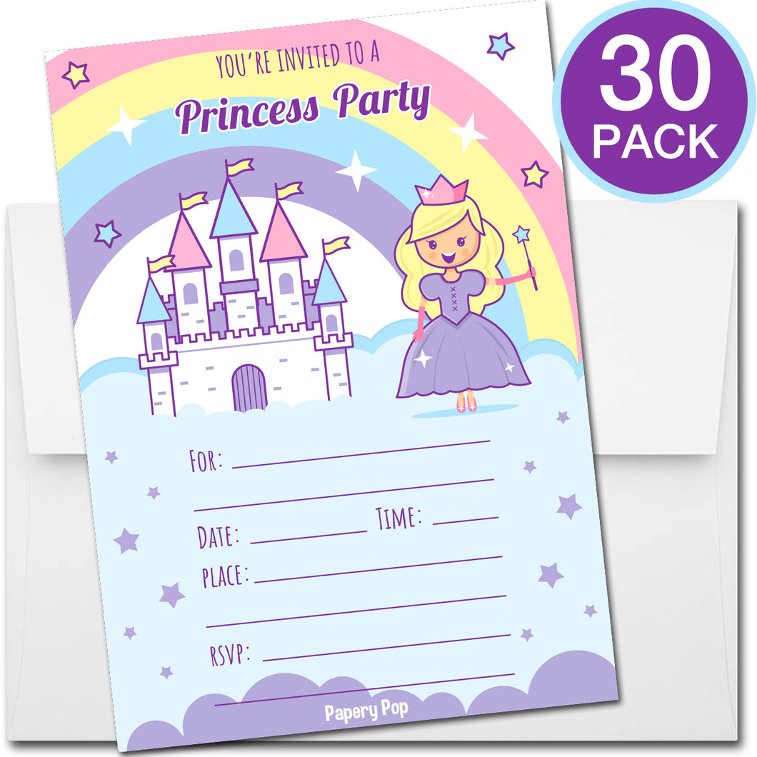 30 Princess Birthday Invitations with Envelopes - Kids Birthday Party Invitations for Girls