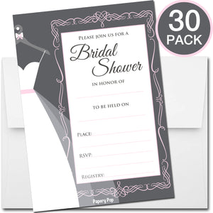 30 Bridal Shower Invitations with Envelopes - Wedding Shower Invitations - Grey