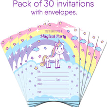 30 Unicorn Birthday Invitations with Envelopes - Kids Magical Birthday Party Invitations for Girls