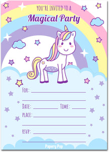 30 Unicorn Birthday Invitations with Envelopes - Kids Magical Birthday Party Invitations for Girls